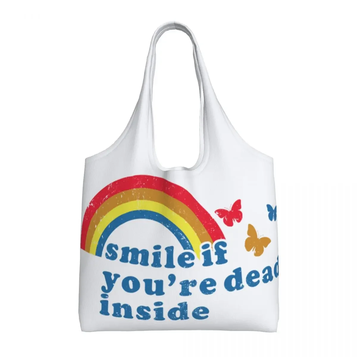 Funny Printing LGBT Smile If You Are Dead Inside Tote Shopping Bags Durable Canvas Shopper Shoulder Gay Pride LGBTQ Handbag GIft