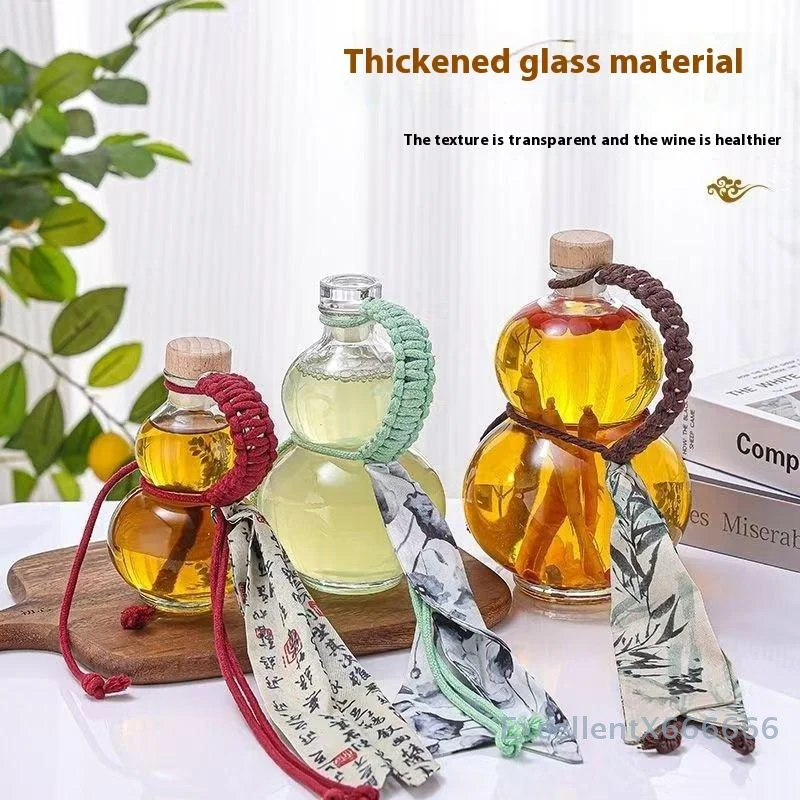 

Transparent Gourd Shape High Borosilicate Glass Wine Bottle Heat-resistant Glass Empty Bottle With Lid Milk Tea Bottle Cold Brew