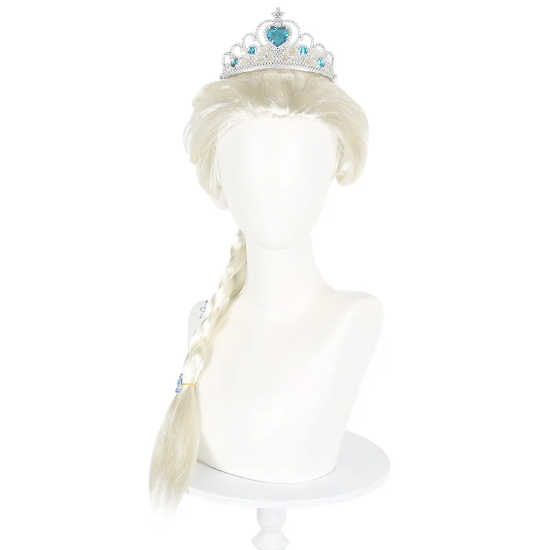Long Platinum Blonde Synthetic Cosplay Wig with Braid for Snow Queen-Inspired Costume Party Halloween Anime Roleplay Dress