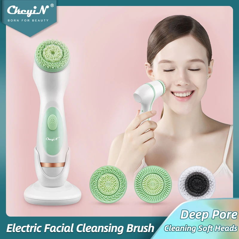 CkeyiN 3 In 1 Electric Facial Cleansing Brush Silicone Rotating Face Brush Deep Cleaning Skin Peeling Cleanser Exfoliation 50