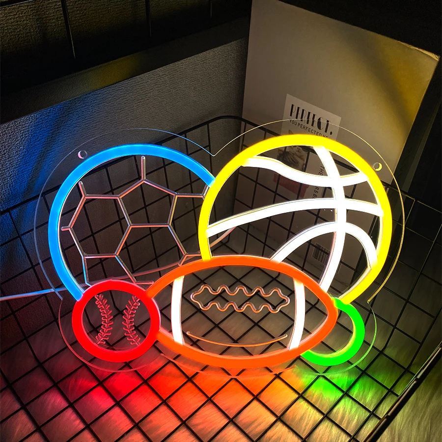 Sports Equipment Icon - Neonowa tablica LED z motywem piłkarskim,