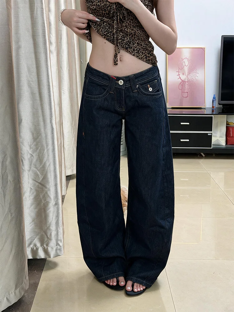 Loose Fit American Retro Denim Jeans Women's Low Waist Wide Leg Pants Draping Non-Matching Leggings Slimming Versatile Jeans