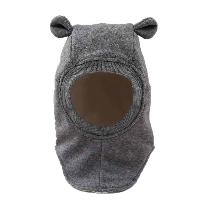 Winter Children\'s Wool Tweed Adjustable Pullover Cartoon Rabbit Ear Guard with Neck Cap Baby Balaklava Hat