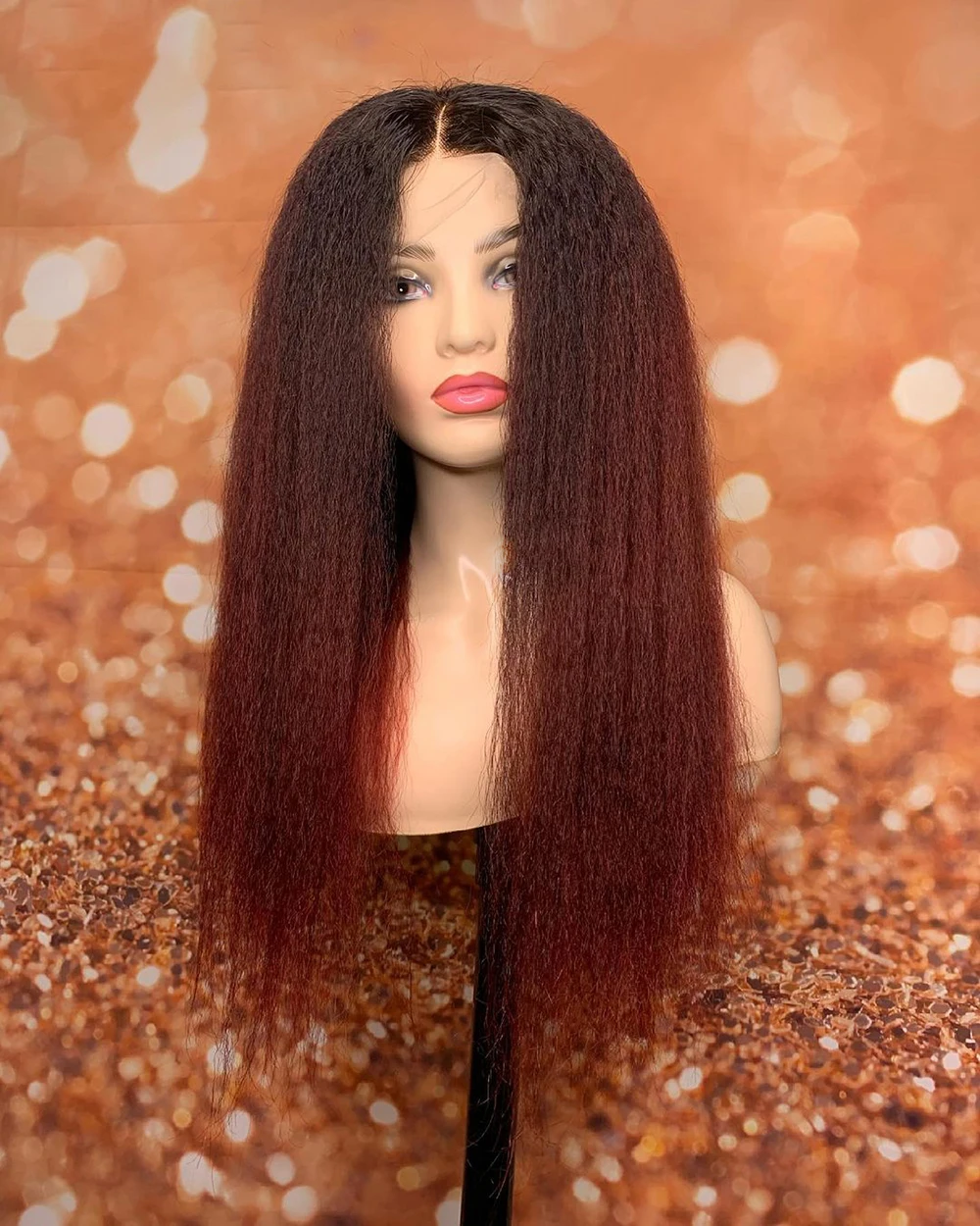 

Preplucked Ombre Burgundy 99j Glueless Soft Yaki Kinky Straight Lace Front Wig For Women Babyhair Long Natural Hairline Daily