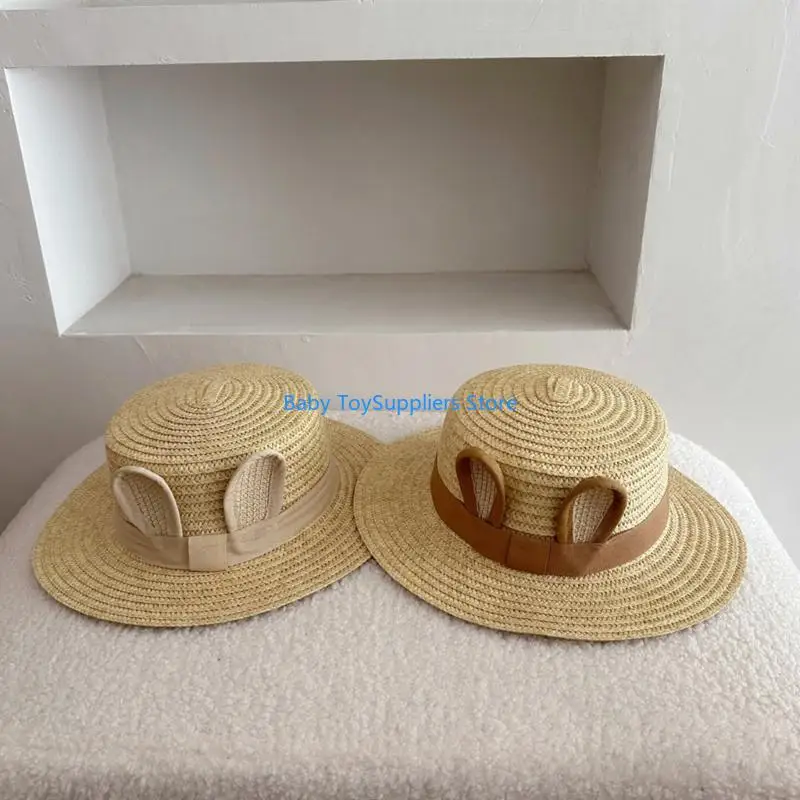 

R1WF Bucket Hat Little Girl Straw Caps Sun Protections Hat Travel Hat
