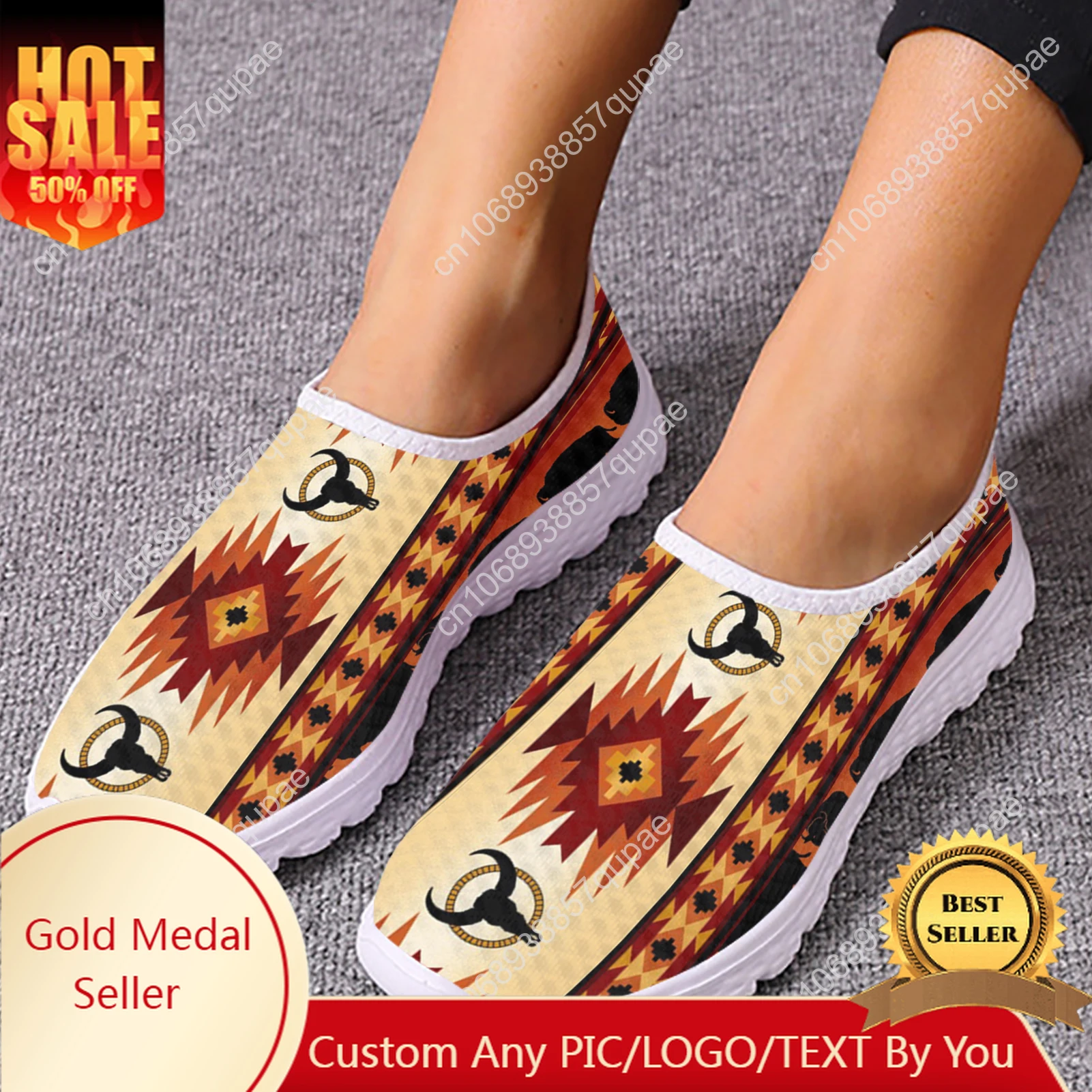 

Comfortable Flat Loafers Tribal Ethnic Summer Slip On Shoes Aztec Animal Design Women's Home Mesh Shoes Zapatos