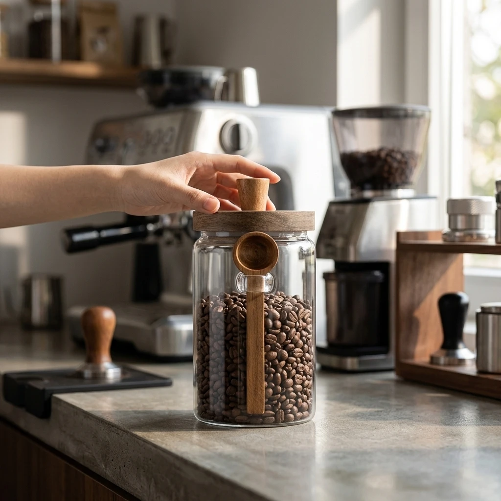 Borosilicate Glass Coffee Canister for Kitchen Pantry Home Storage Airtight Food Jar with Spoon Microwave Safe Clear Pot
