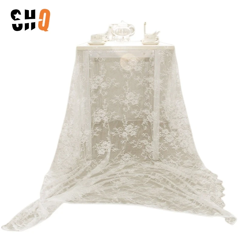 150*300CM White/Black Table Cloth Lace Decorative Hotel Wedding Party Dining Decorative Fabric Lace Tablecloth Rustic Home Decor