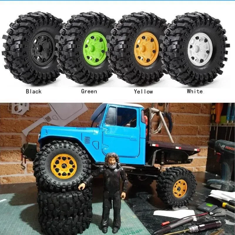 

4PCS Green plastic wheel hub 1.9" Rubber Rock Tyres Wheel Tires for 1:10 RC Crawler Car Axial SCX10 90046 AXI03007 TRX4 Redcat