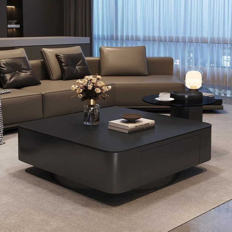 

Italian square rock slab coffee table small apartment modern simple living room home black minimalist combination
