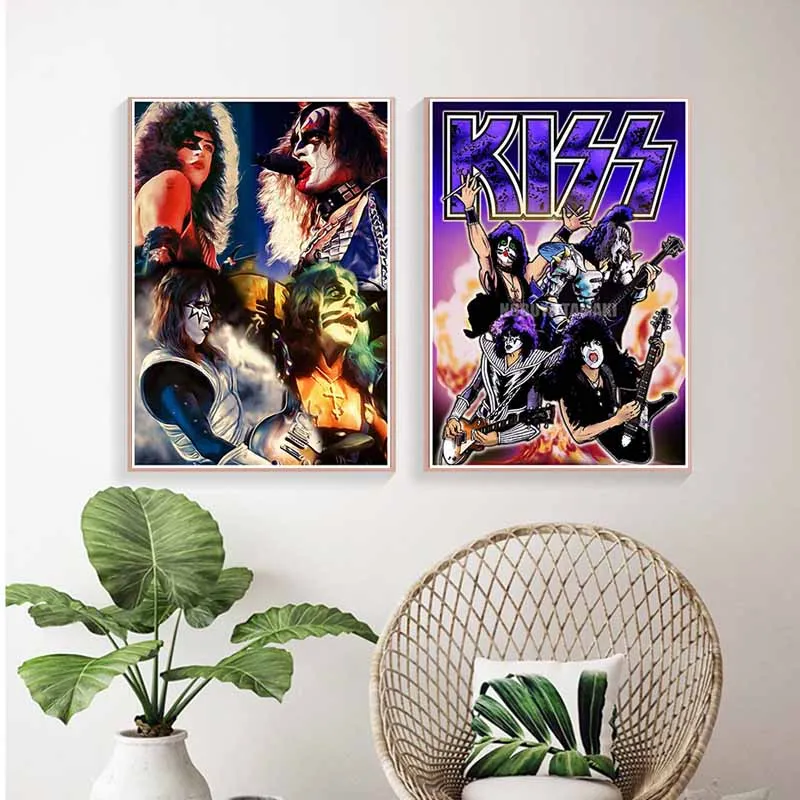 Classic Metal Rock Singer Poster Kiss Band White Paper Music Star Prints Pictures for Home Decor Room Bar Decorative Painting