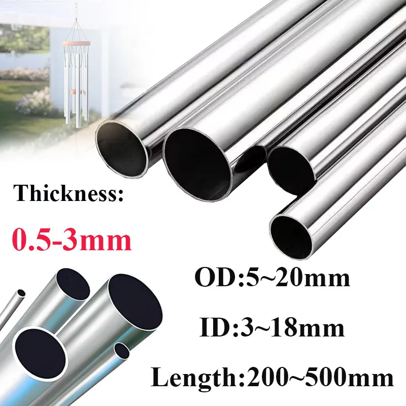 6063 Aluminum Round Tube, 500mm 200mm Length 5~20mm OD 3~18mm Inner Dia Seamless Aluminum Straight Tubing