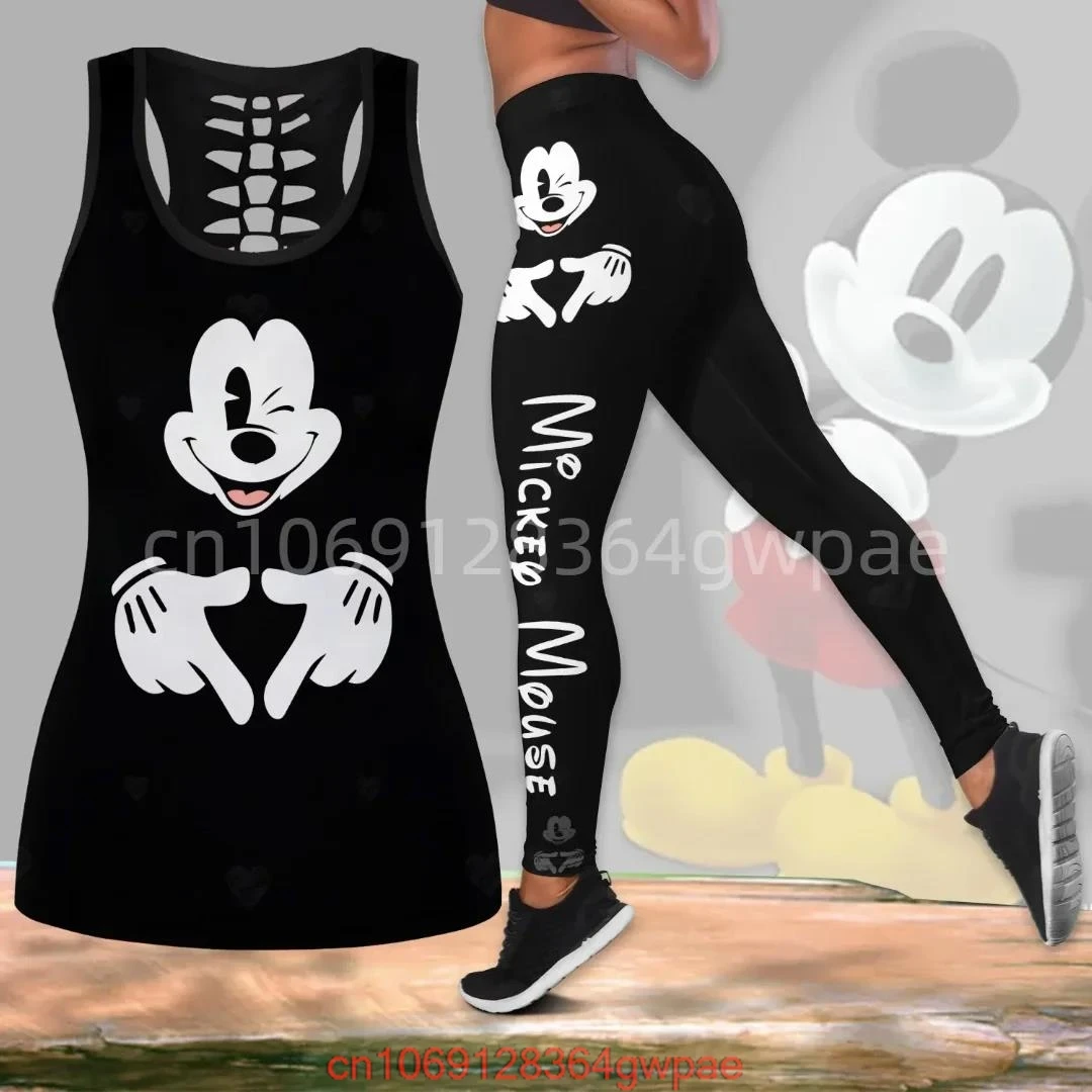 Disney Mickey Women\'s Book Hollow Tank Top+Women\'s Leggings Yoga Wear Fitness Leggings Sports Suit Disney Tank Top Leggings Suit