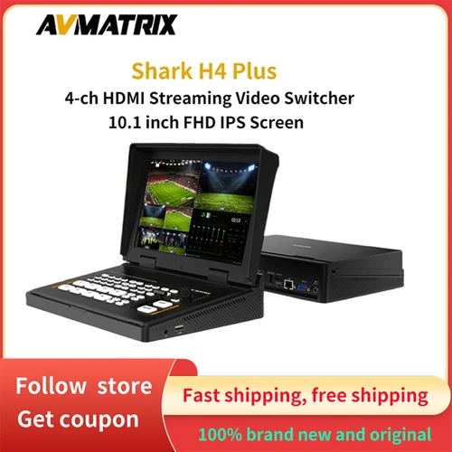 Avmatrix Shark H4 Plus 멀티 포맷 라이브 프로덕션 스트리밍 비디오 스위처, 4CH HDMI, 10 인치 FDS IPS 스크린 