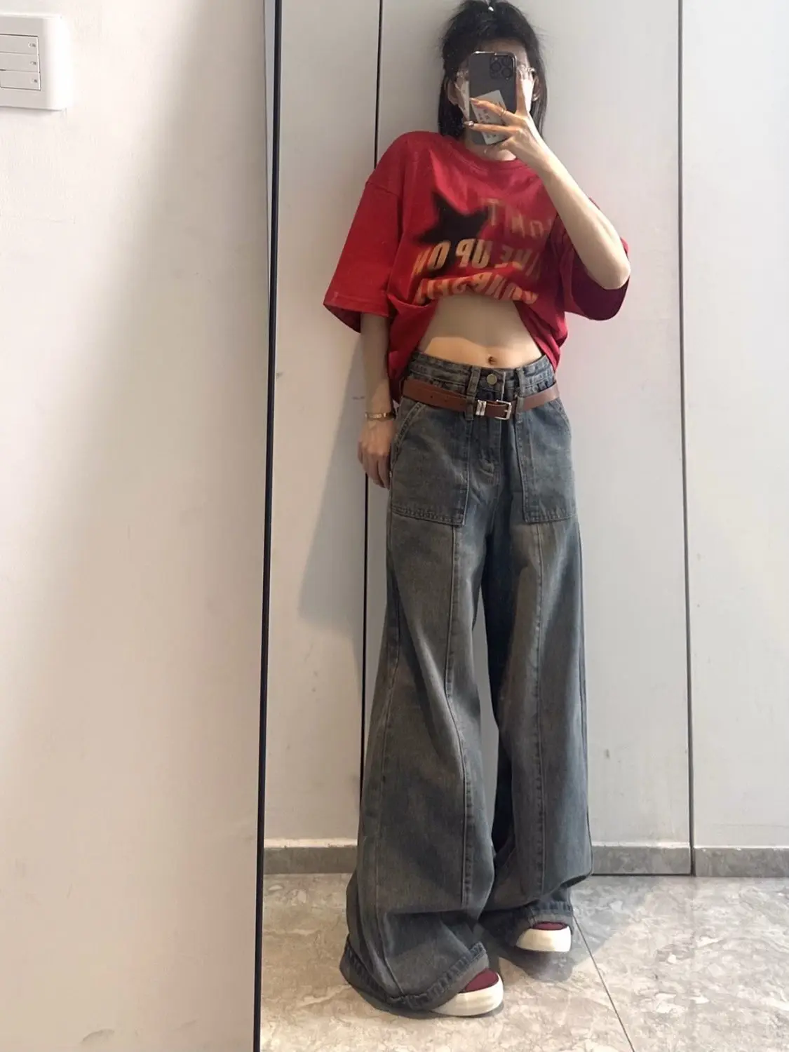 

Wide Jeans Trousers For Woman Low Rise Waisted Hipster Y2K 2000S Vintage Retro Female Denim Fashion Basic Trend Popular Hip Cool