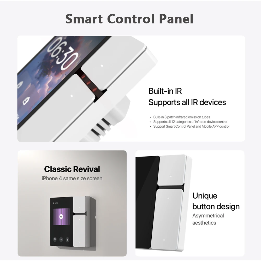 Tuya Smart Control Panel 3.5 inch Tuya BLE Central Control Panel 3 Relay Physical Button Built-in BLE Mesh Hub Support IR Device