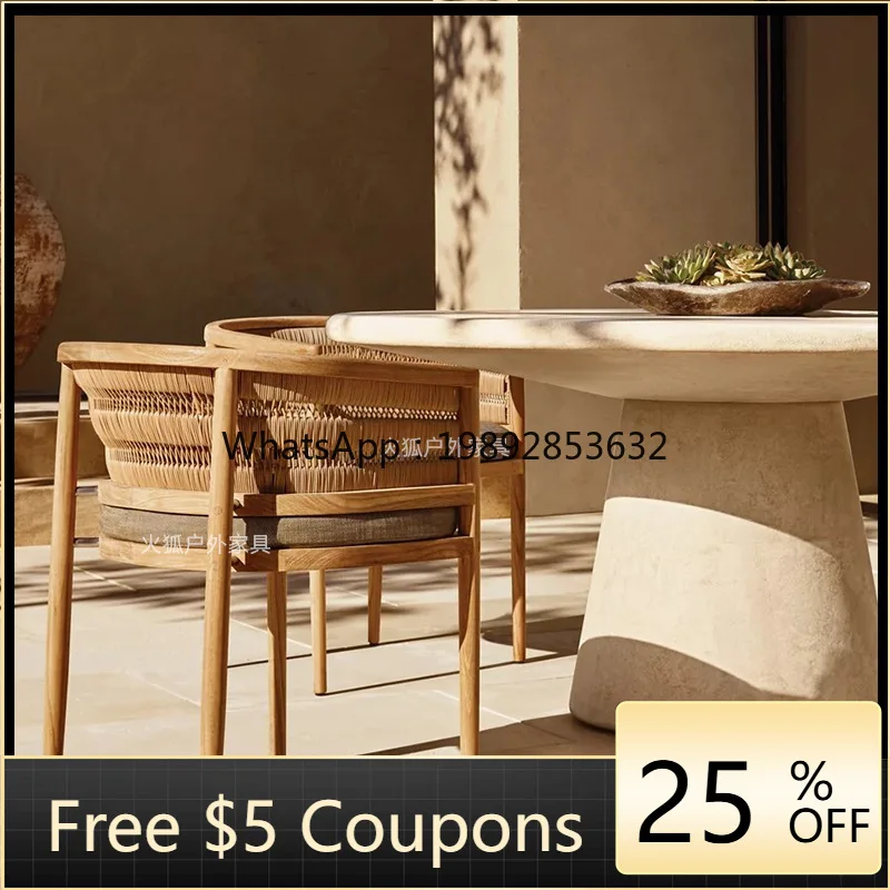 

YYFY Outdoor Teak RH Table and Chair Hotel Resort Waterproof Sunproof Woven Rattan Furniture
