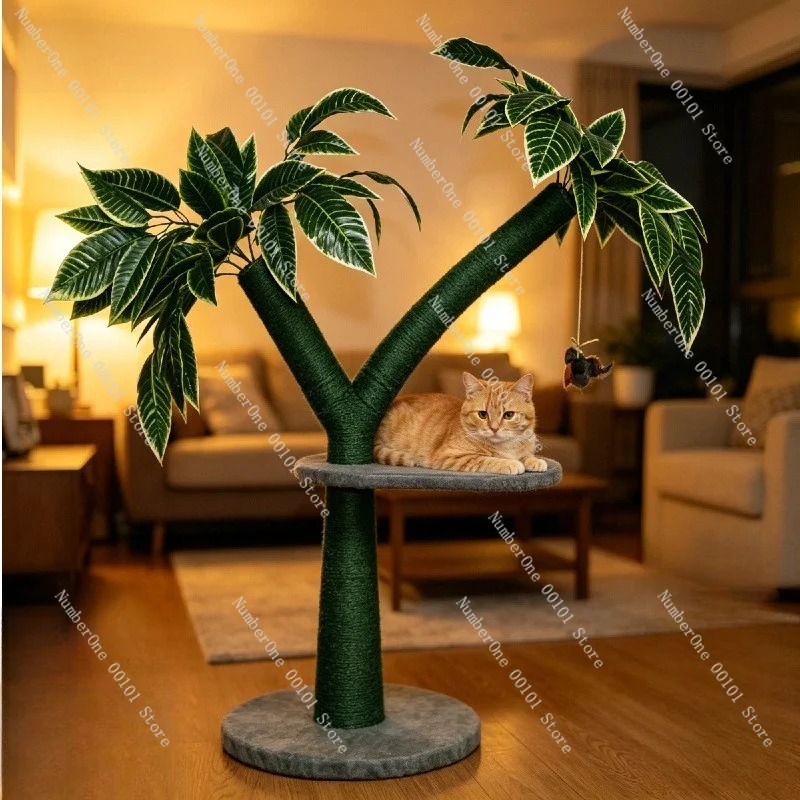 Natural Sisal Rope Cat Tree Mango Design Scratching Post Condo Toy Durable Multi-Level Climbing Furniture For Indoor Cats Kitten
