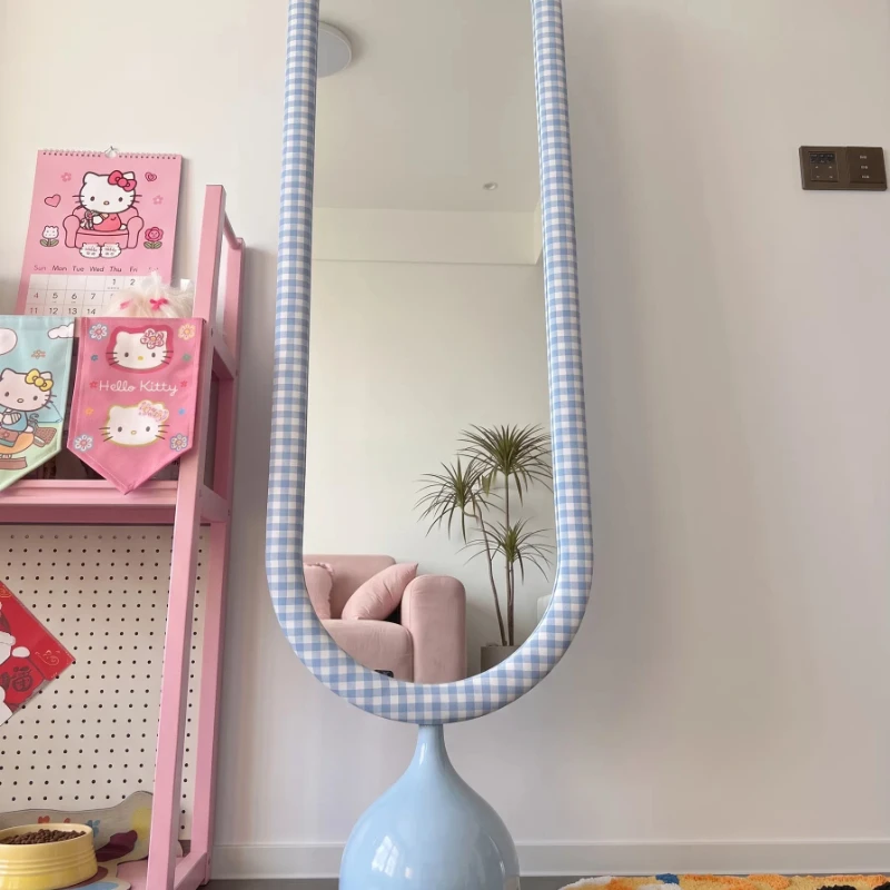 Dopamine blue full-length mirror, bedroom fitting mirror, full-length , full-length household floor , special-shaped