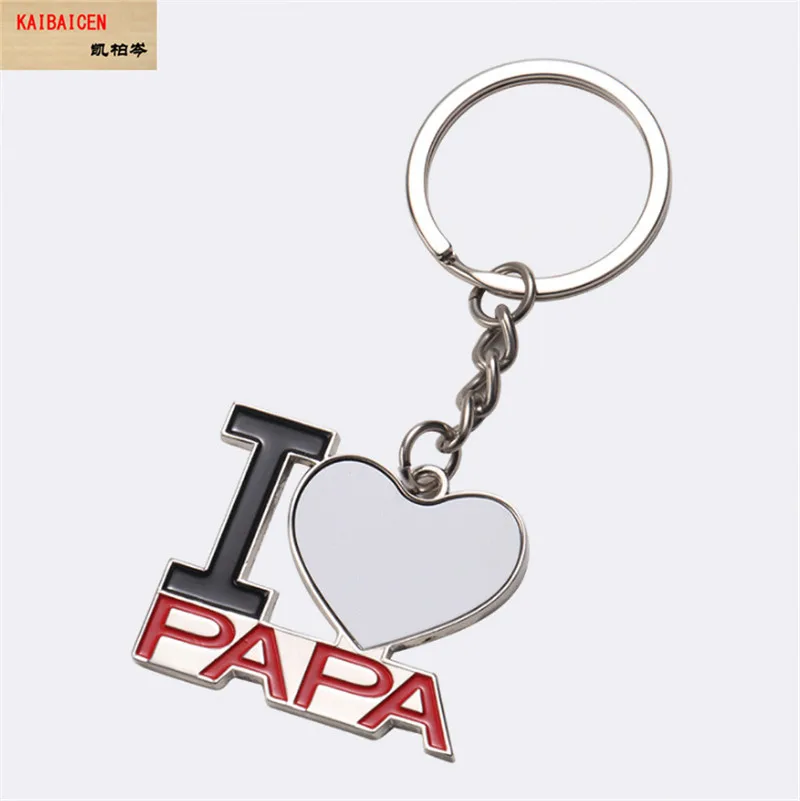 

100SETS Sublimation blank I Love Papa Mama Heart Love Metal Pendant Keychain Key Ring Heat Transfer Keychain I Love