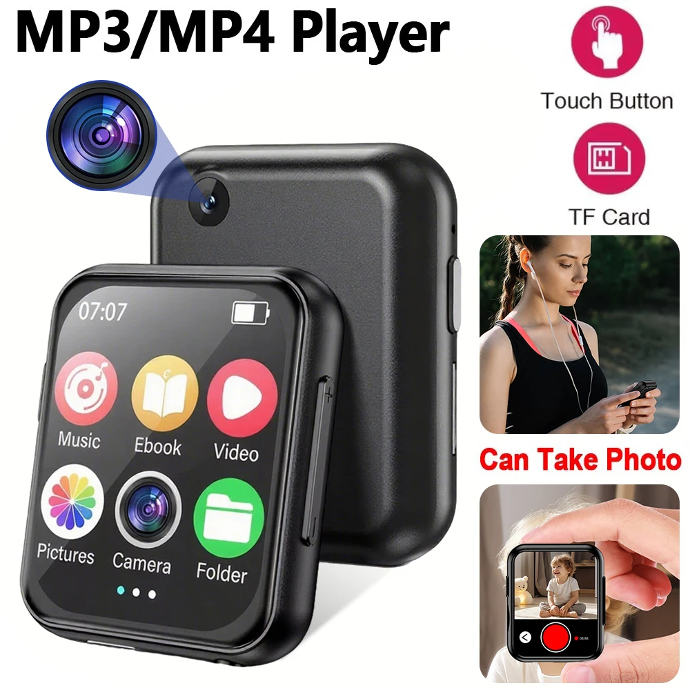 مشغل MP3 بلوتوث 5.4 HiFi مشغل موسيقى محمول صغير MP3 وكمان مع شاشة تعمل باللمس كاميرا تشغيل الفيديو راديو FM