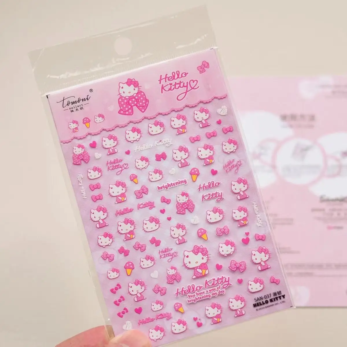 1 sheet hellokitty Hello Kitty Nail sticker tomoni Sanrio Cute cartoon Pink Pink Cat nail sticker