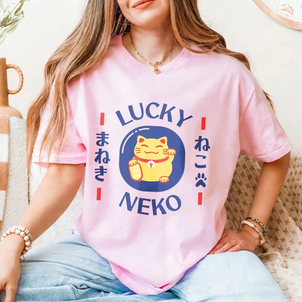 Lucky Neko Graphic Tee Japanese Fortune Cat Kawaii Style Cute Oriental Charm Gift Unisex Fashion Shirt Summer Cotton Tshirt