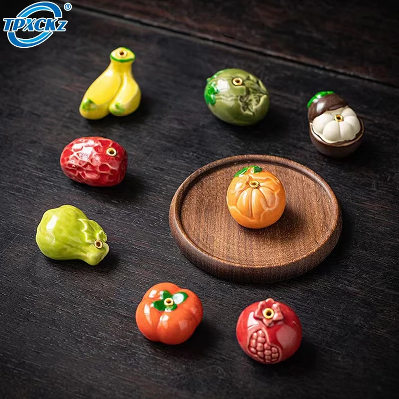 1Pcs Cute Colorful Incense Censer High Incense Plug Banana Persimmon Incense Plug Fruit Ceramic Incense Holder Creative