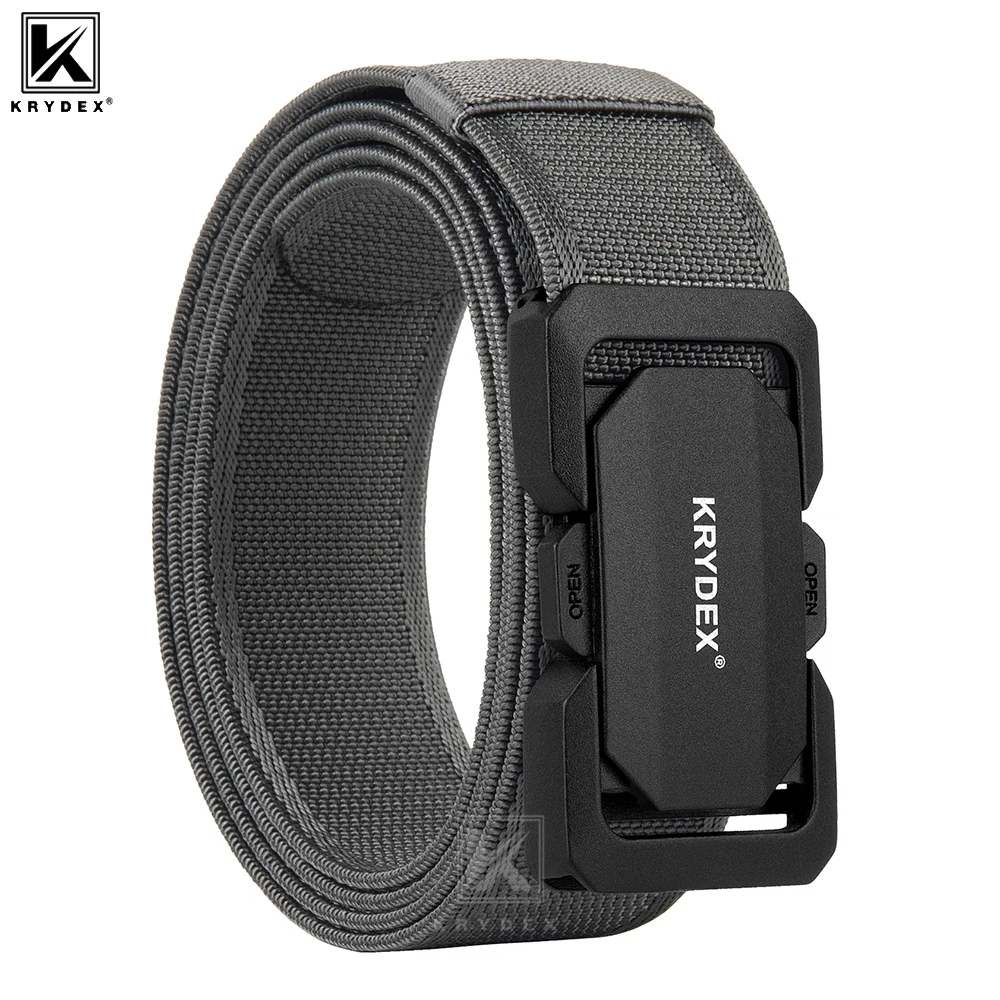 Cinturón Táctico KRYDEX, Cinturón de Nylon Elástico de Perfil Delgado, Cinturón Resistente para Trabajo al Aire Libre, Cinturón EDC para Uso Diario