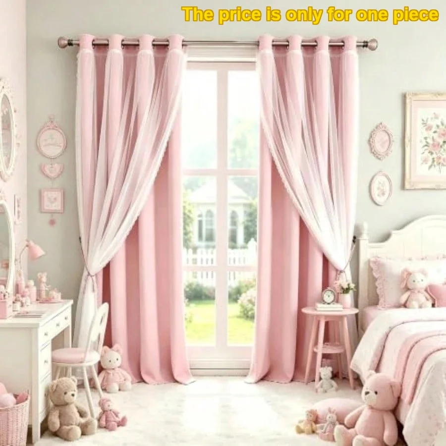 1PC Blackout Curtains with Lac Hms Shr Overlay, 2 Panels, Thermal Insulated Soundproof, Room Darkening, Energy Efficient