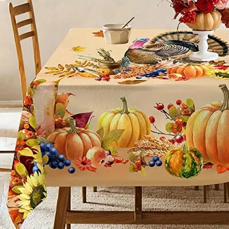 VIKAMA Fall Harvest Table Cloth Fruit Wheat Berry Pattern Wrinkle Resistant Farmhouse Thanksgiving Decor Table Cover