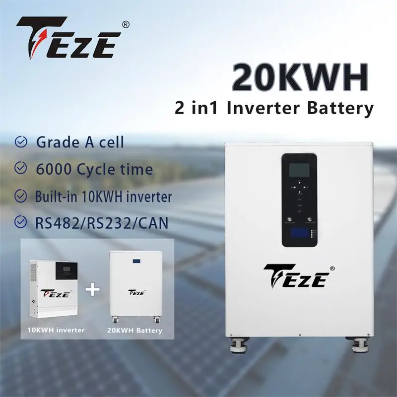 TEZE 51.2V 300AH 400AH 20KW All in One Built-in 10KW Inverter LiFePO4 Battery Pack Support Parellel For Home Energy Solar System