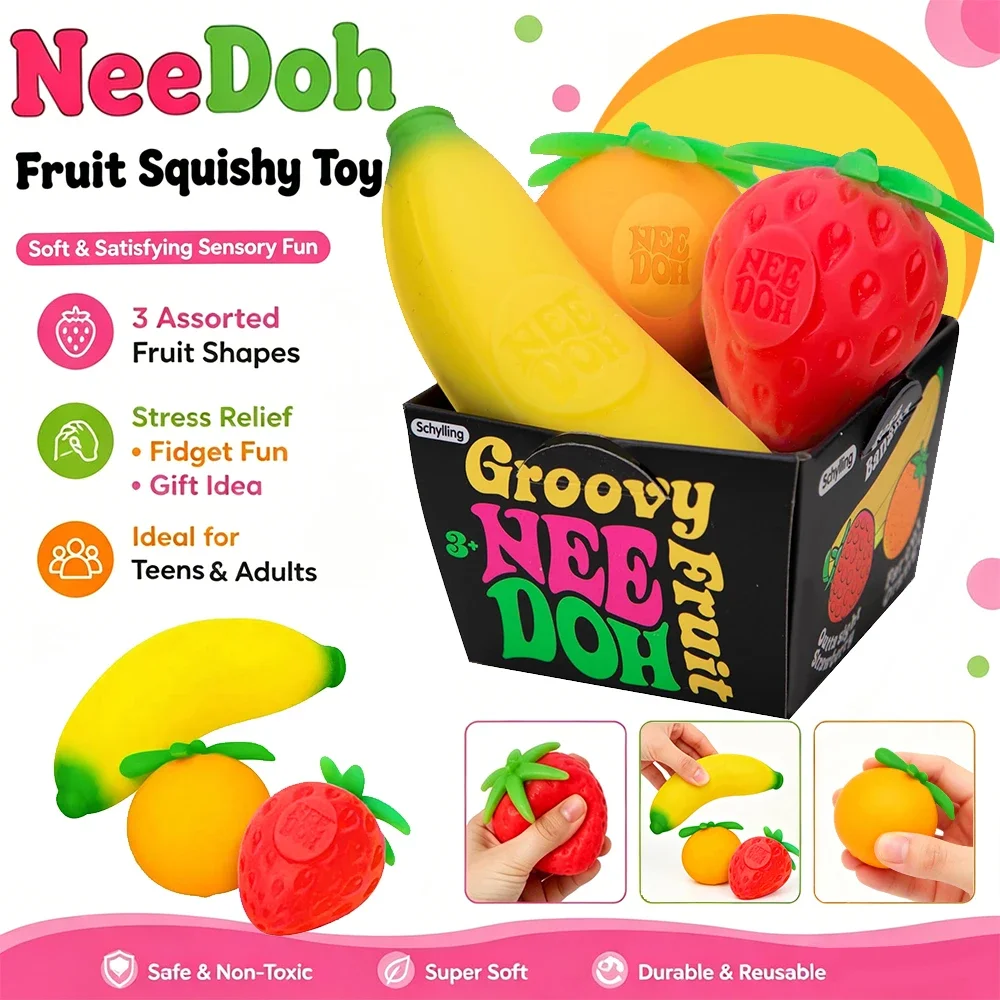 2026 Groovy Fruit Combination NeeDoh Squishy TPR Toy Strawberry Bananab Orange Fidget Sensory Toy Stress Relief Anti-Anxiety Toy