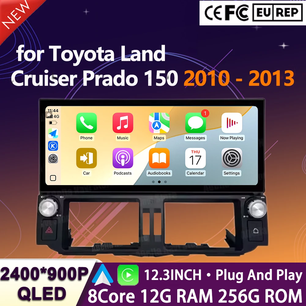 Android 16 for Toyota Land Cruiser Prado 150 2010 - 2013 GPS Navi Car Radio Multimedia Player BT 4G 12.3 inch Ultra-thin Screen