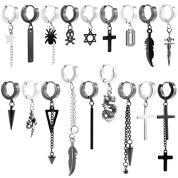 Alisouy 2PC Stainless Steel Chain Hoop Earrings For Women Men Trendy Goth Pop Hip Hop Pendants Ear Jewelry Accessories Earring
