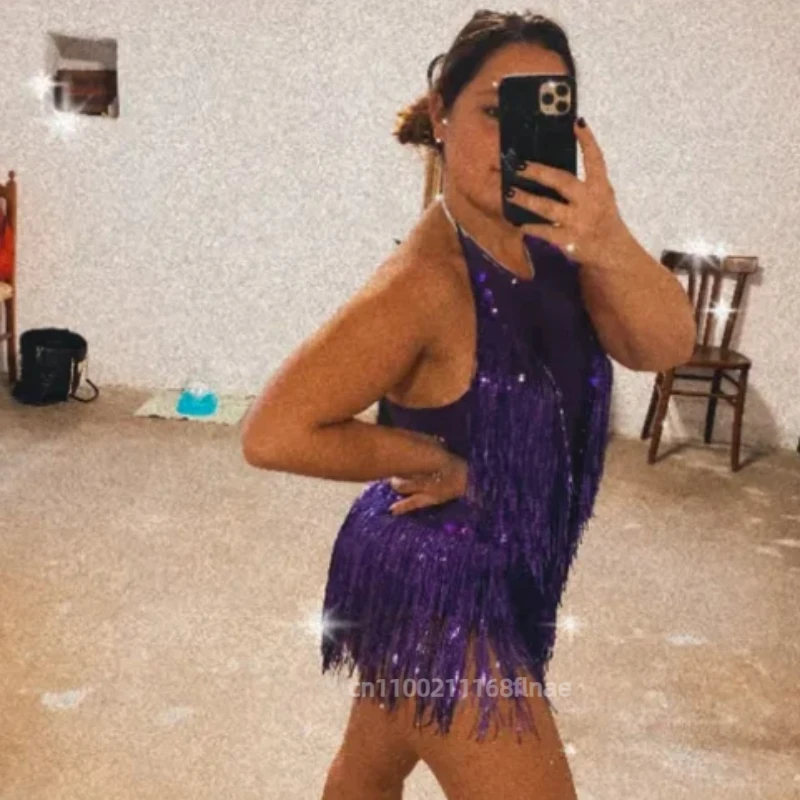 Europese en Amerikaanse dans sexy sprankelende strass elastische pailletten franje jumpsuit toneelvoorstelling kostuum mode bal