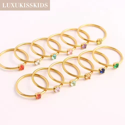 LUXUKISSKIDS Trendy Birthstone Rings for Women Gold-Plated Simple Chic 12 Months Constellation CZ Rings Jewelry Birthday Gifts