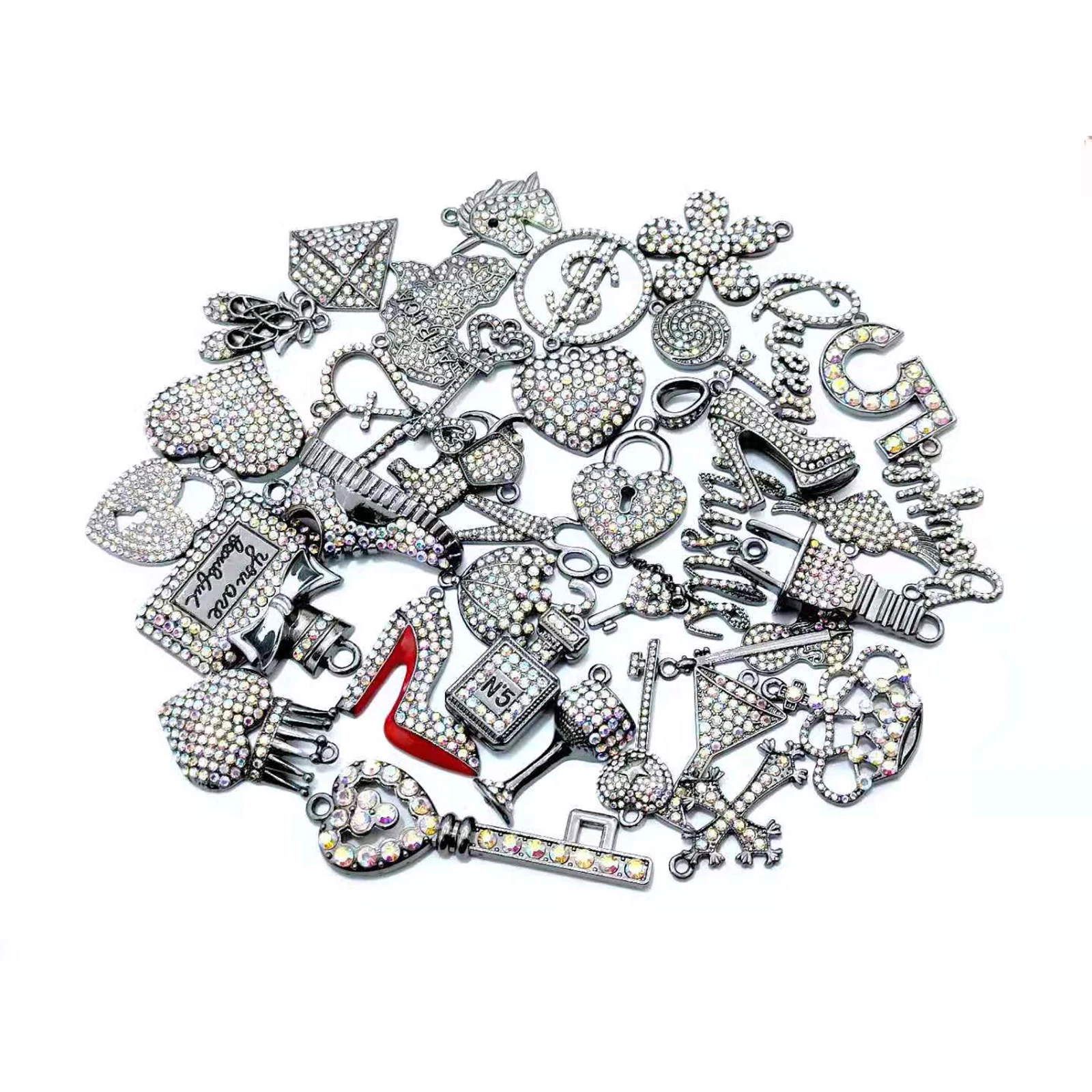 35pcs Colorful Rhinestone Gun Black Plated Mixed Girl Charms Picked at Random Fit for Women\'s DIY Jewelry Accessories