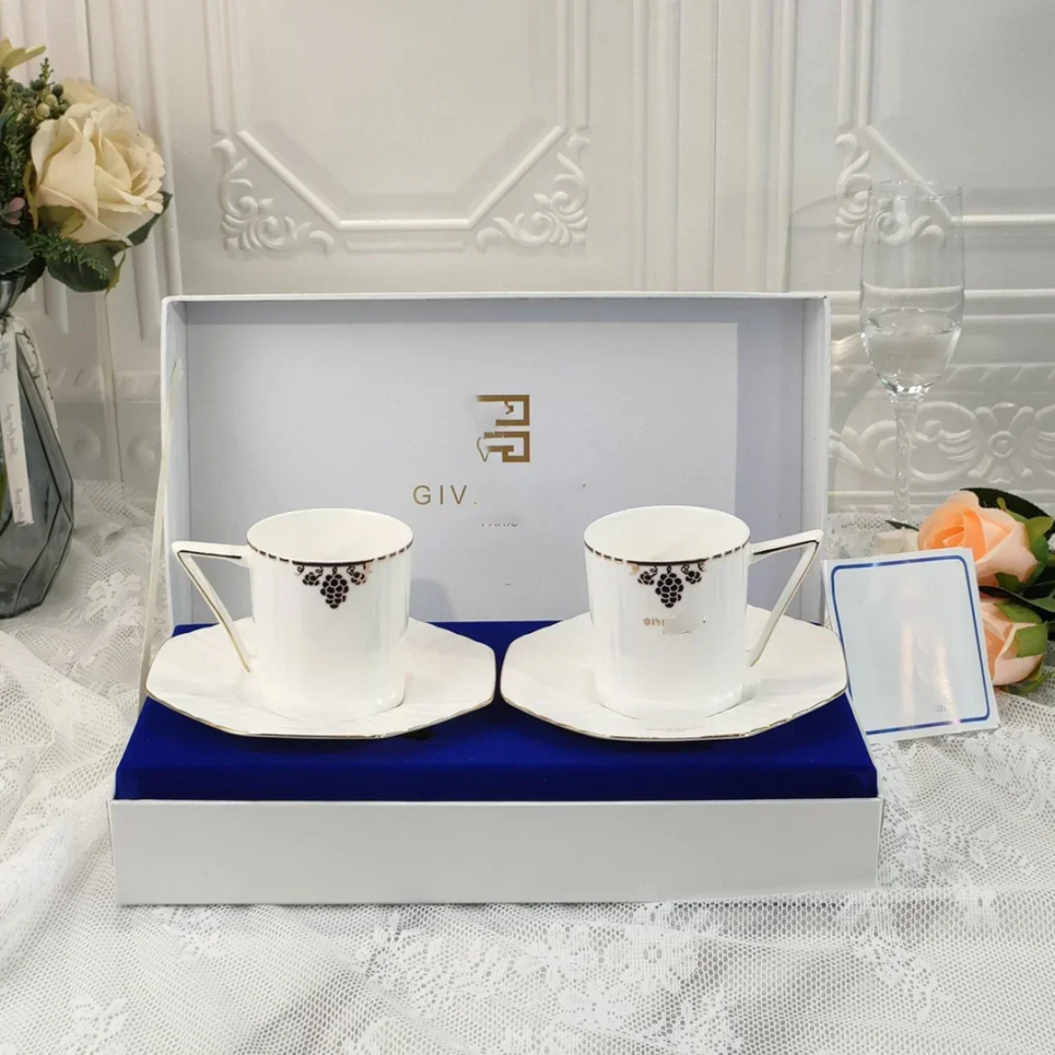 European style gold-rimmed grape exquisite simple high-end coffee cup gift box set palace style design niche ceramic cup