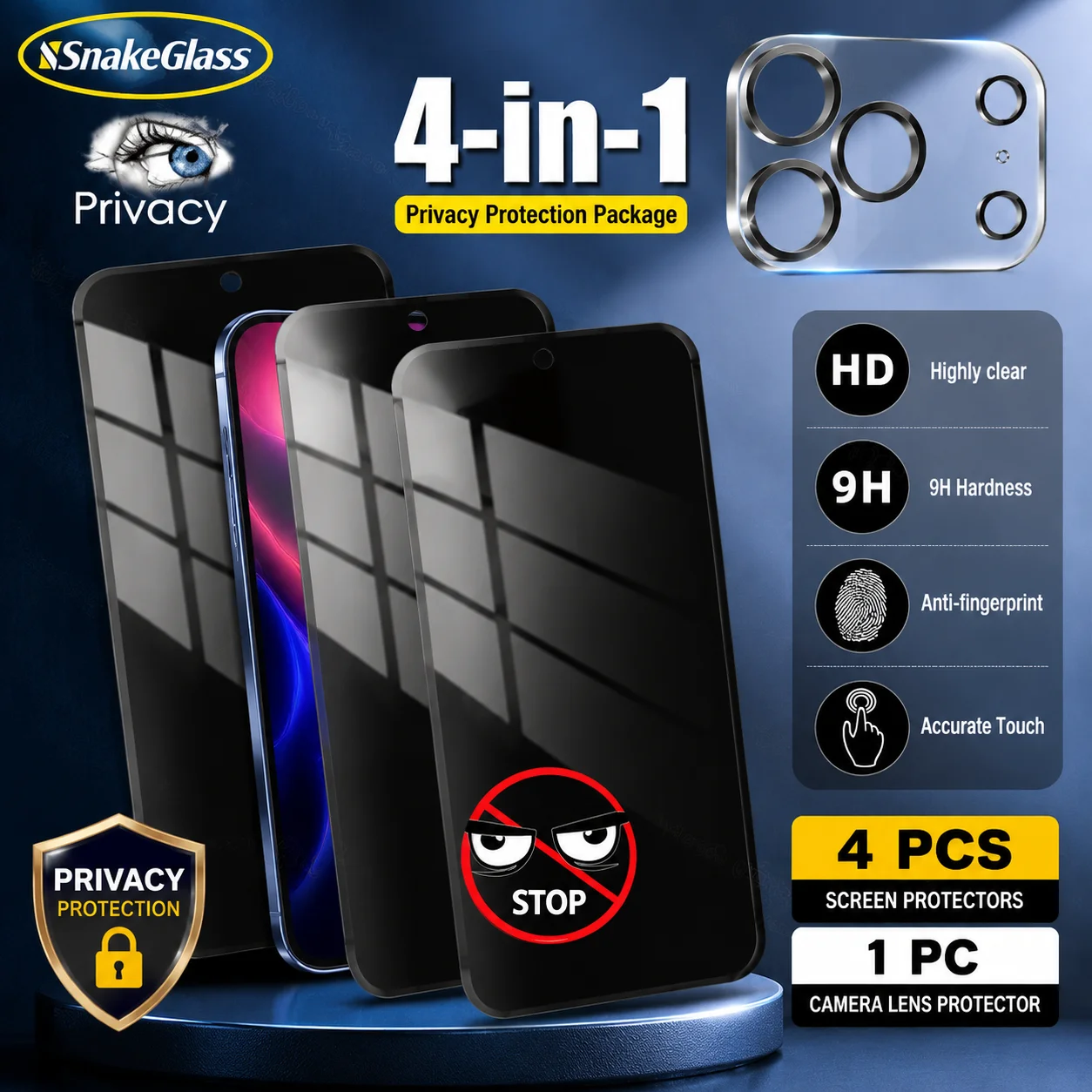 4-in-1 Blickschutzfolie + Kameralinsen-Schutz für iPhone 17 Pro Max/17 Air/17e/16e/16 Pro Max/15/14/13/12/Pro/Pro Max/Plus