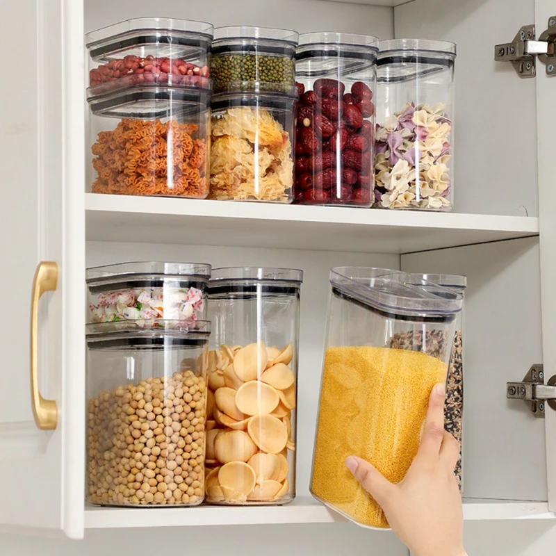 Large Capacity Sealed Jar Kitchen Cabinet Organizer Grain Soybean Nuts Storage Refrigerator Crisper Strong Plastic Sealed Tank