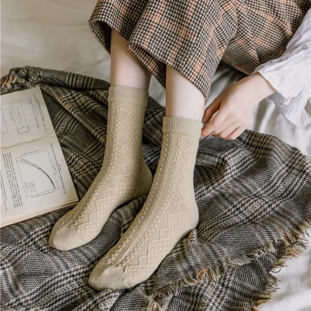 Winter Cashmere Woman Sock Solid Japanese Style Retro Long Socks Women Girls Thermal Sock Solid Color Versatile Minimalist Style