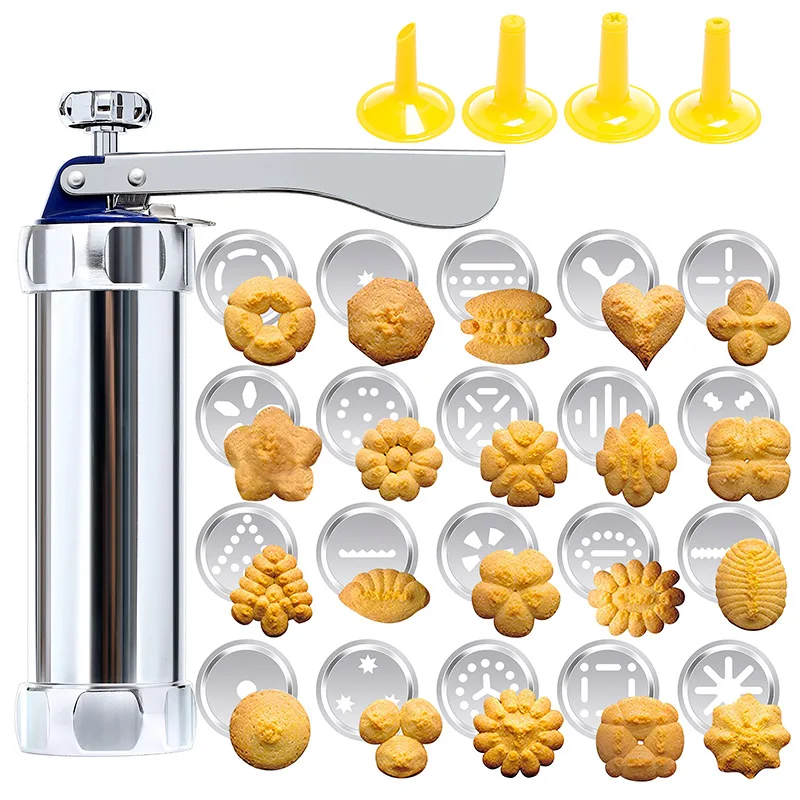 

Cookie Press Gun with 20Pcs Aluminum Biscuit Molds Stencils Icing Piping Tips Nozzles Macaron Template Tools for Baking Cookies