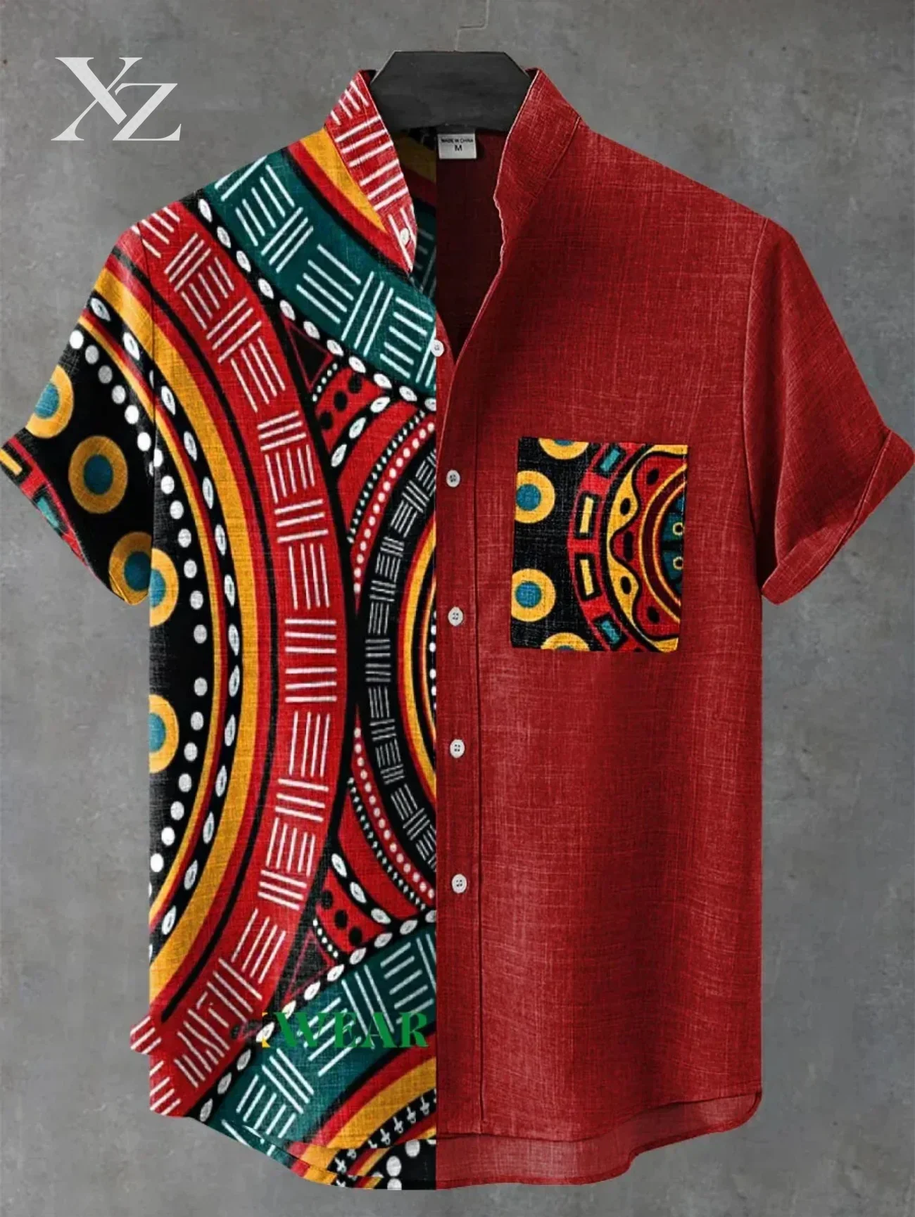 New Linen Men's Summer Ancient Tribal Totem Print Linen Short Sleeve Shirt Comfortable Casual Button Top Suitable for Street Wea