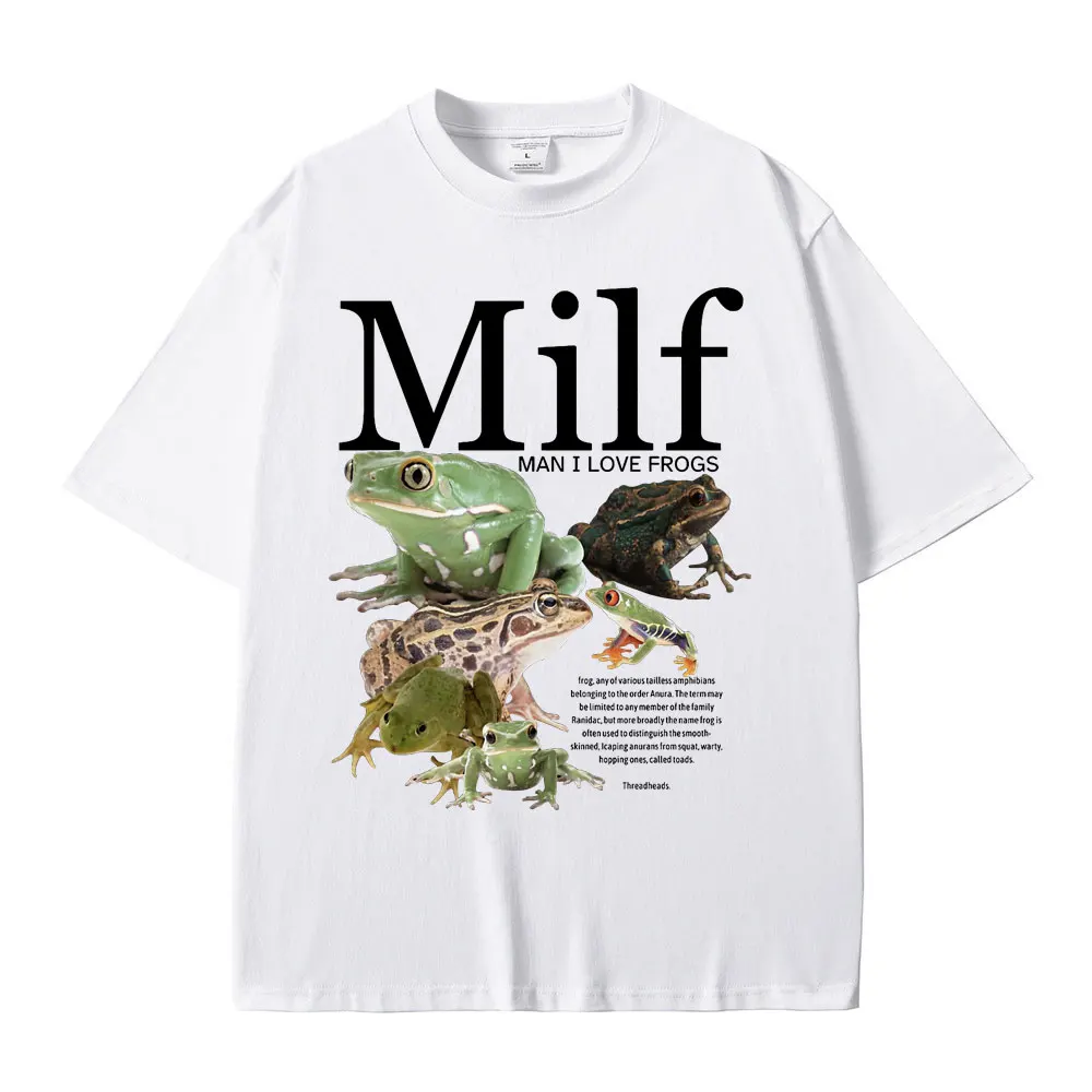 

MILF Man I Love Frogs Funny Frog Amphibian Lovers Meme T-shirts Men Women Casual Cotton Vintage Short Sleeve Oversized T Shirts