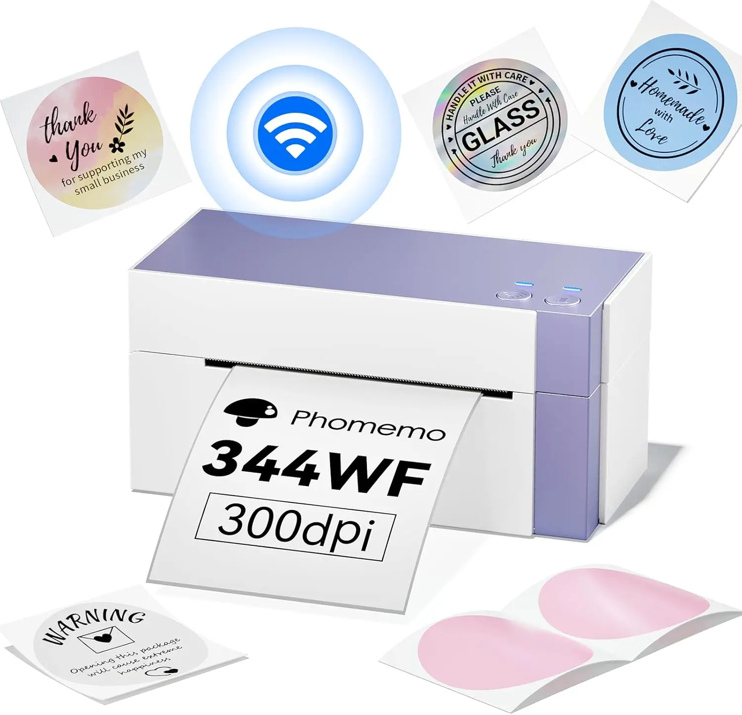 طابعة ملصقات حرارية WiFi 344WF، 300 نقطة في البوصة، 4 × 6 بوصة، متوافقة مع iOS، Android، PC، Etsy، eBay، USPS #1