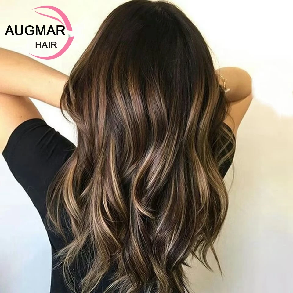 Short Wavy Blonde Highlight Wig Human Hair Wigs Ombre 13x4 Brown Lace Front Wig Brazilian Remy Bob 360 13x6 HD Lace Frontal Wig