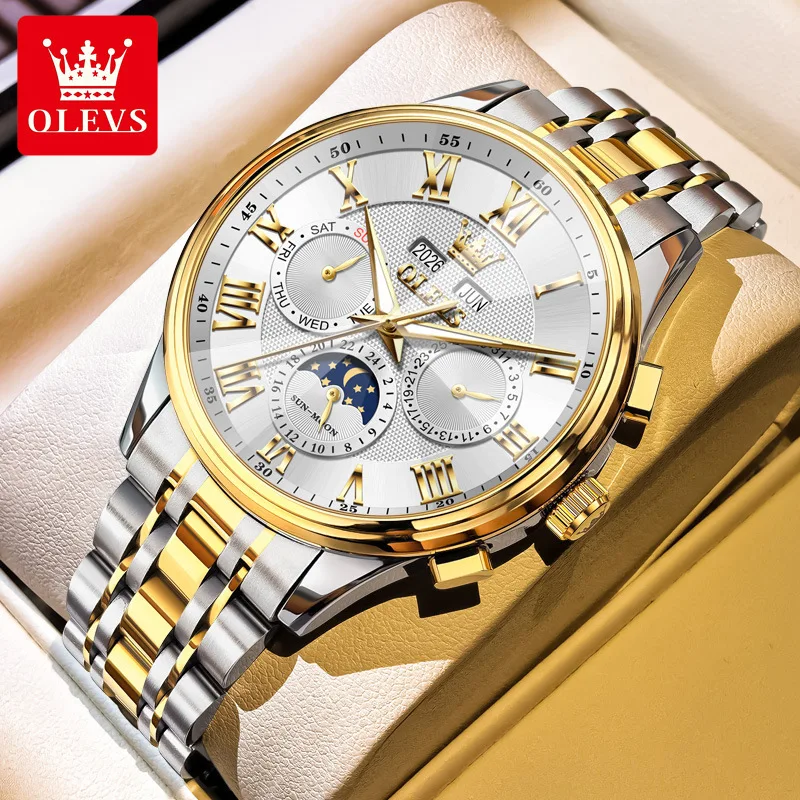 

OLEVS Luxury Original Mechanical Watch for Men 24 Hour Moon Phase Waterproof Week Calendar Business Men's Automatic Wristwatch
