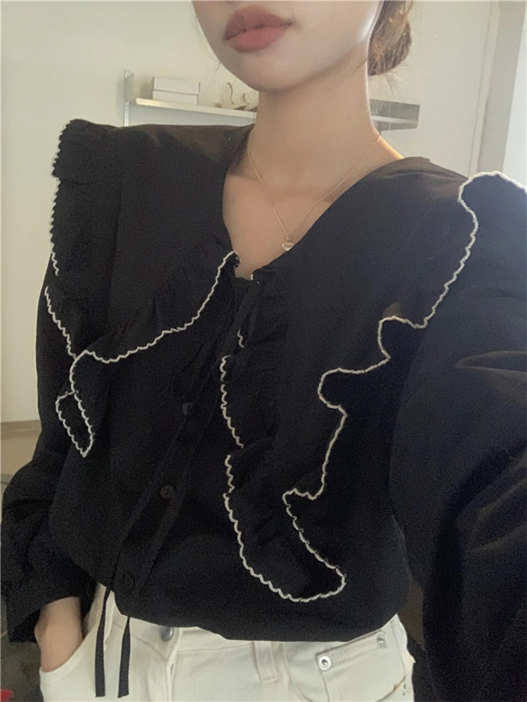 Colorfaith BL10335 New 2024 Lace Up Turn-down Collar Patchwork Oversized Korean Fashion Women Spring Summer Blouses Shirts Tops