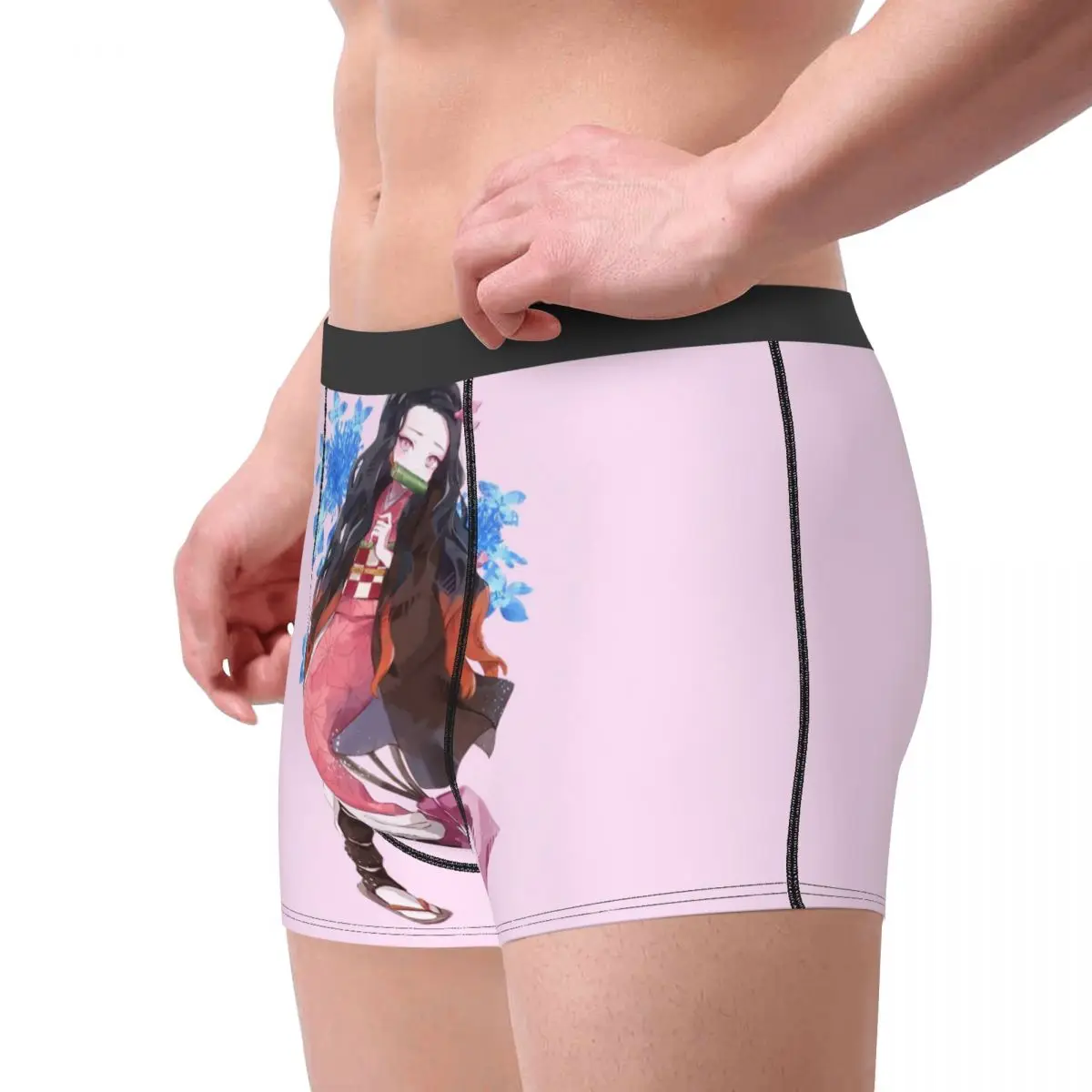 Nezuko Floral Pink Demon Slayer Men Underwear Boxer Briefs Shorts Panties Fashion Breathable Underpants for Homme Plus Size